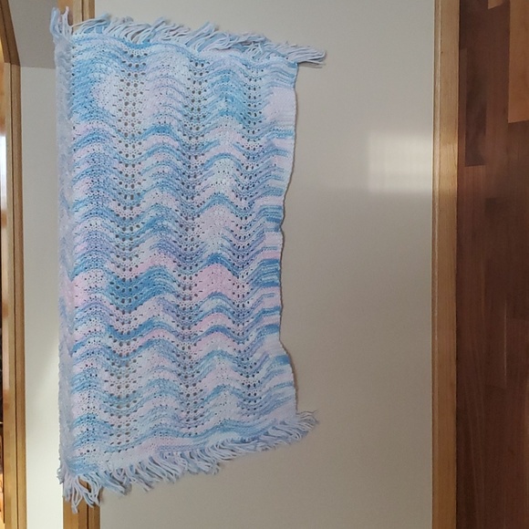 New Unused Vintage Crocheted Baby Afghan/Blanket, Pink,Blue,White, 50x45, Gorg! - Picture 13 of 13